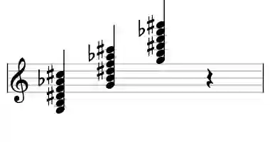 Sheet music of G 7#5b9#11 in three octaves